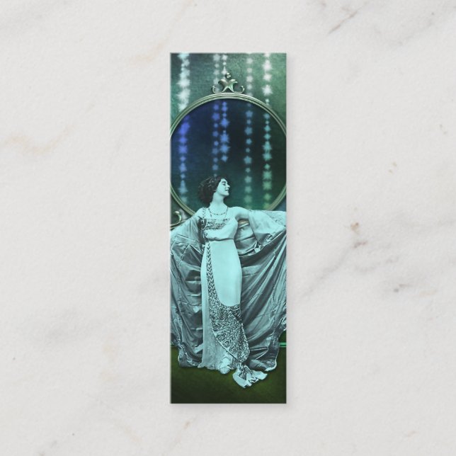 Zohara: Art Deco Woman in Aqua & Green Mini Business Card (Front)