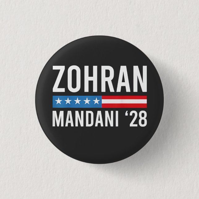 Zohran Mamdani NYC Mayor Candidate USA Flag 1 Inch Round Button (Front)