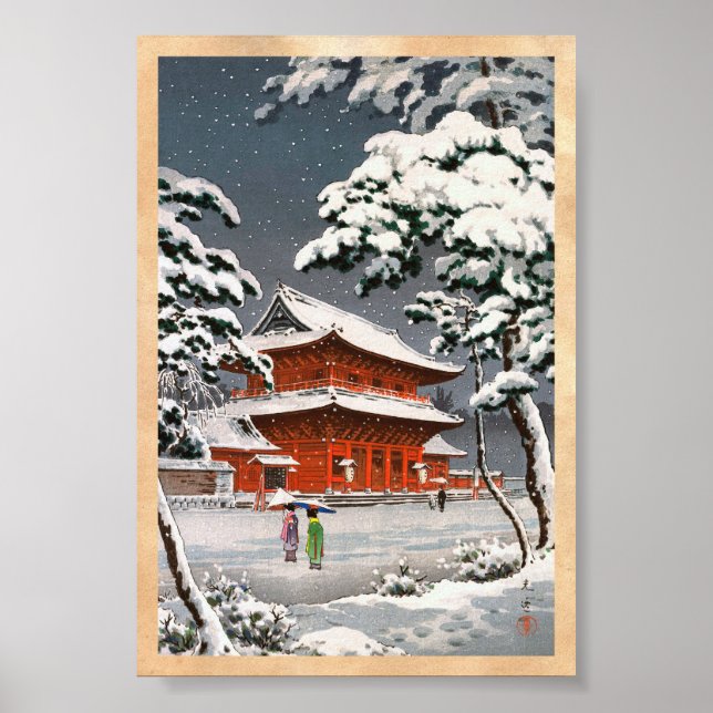 Zojoji Temple in Snow Tsuchiya Koitsu winter scene Poster (Front)