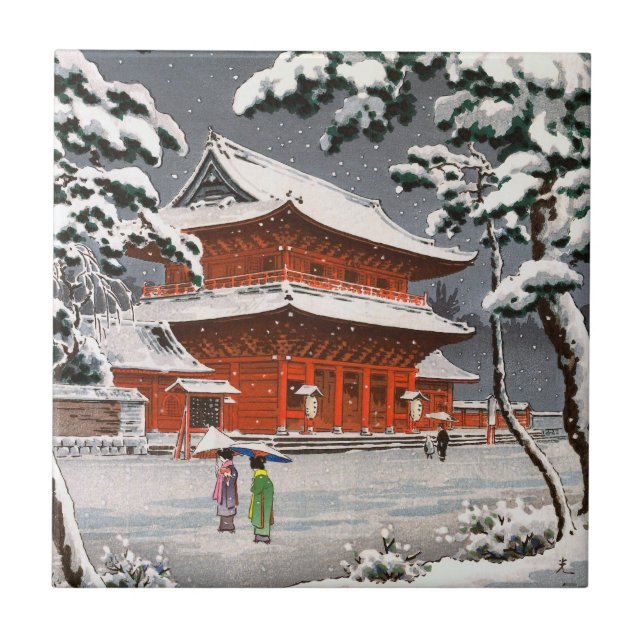 Zojoji Temple in Snow Tsuchiya Koitsu winter scene Tile (Front)