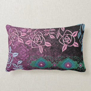 ZOLLIE'S ROSES: PRETTY PLUM and TEAL Lumbar Pillow