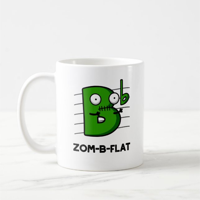 Zom-B-Flat Funny Halloween Zombie Music Pun  Coffee Mug (Left)