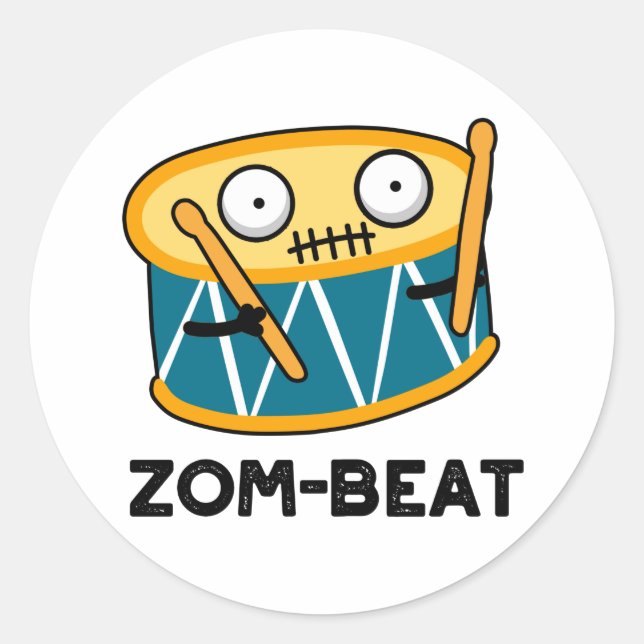 Zom-beat Funny Halloween Zombie Drum Pun  Classic Round Sticker (Front)