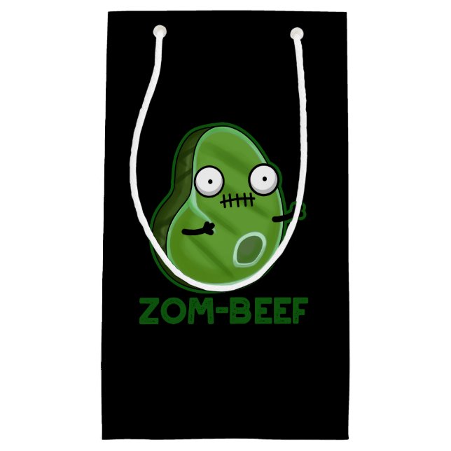 Zom-beef Funny Zombie Meat Pun Dark BG Small Gift Bag (Front)