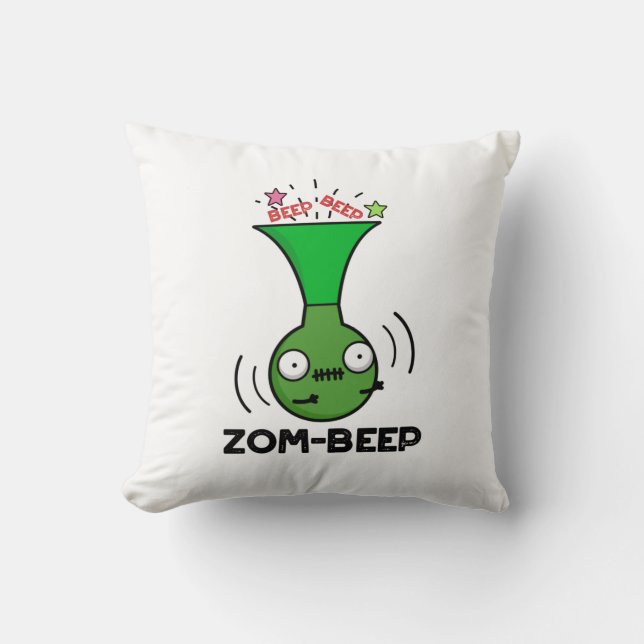 Zom-beep Funny Halloween Zombie Honker Pun Throw Pillow (Front)