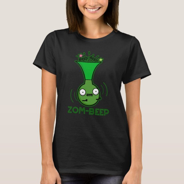 Zom-beep Funny Zombie Honker Pun Dark BG T-Shirt (Front)