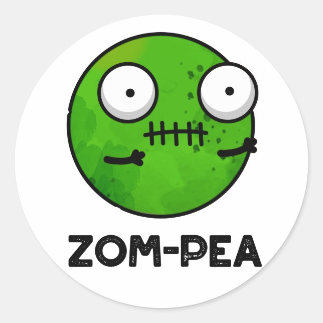 Zom-pea Funny Halloween Zombie Pea Pun Classic Round Sticker (Front)