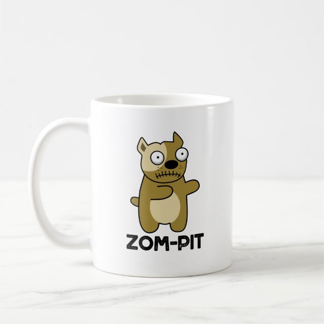 Zom-pit Funny Halloween Zombie Pit Bull Pun  Coffee Mug (Left)