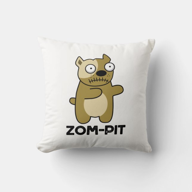 Zom-pit Funny Halloween Zombie Pit Bull Pun  Throw Pillow (Front)