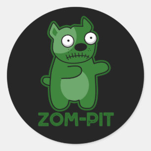 Zom-pit Funny Halloween Zombie Pun Dark BG Classic Round Sticker