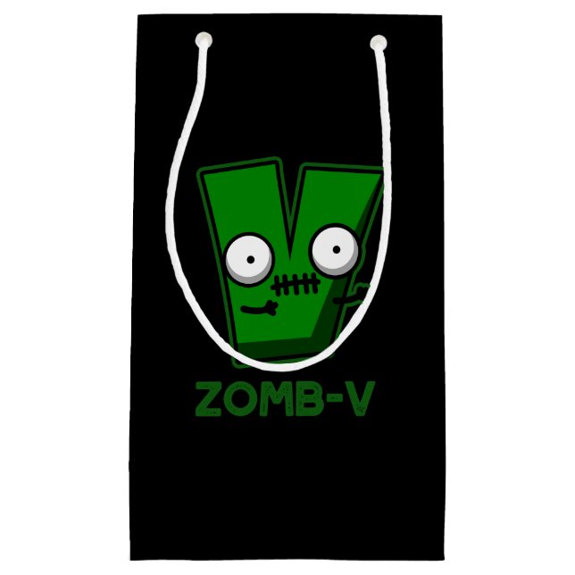 Zomb-V Funny Halloween Zombie Alphabet Pun Dark BG Small Gift Bag (Front)