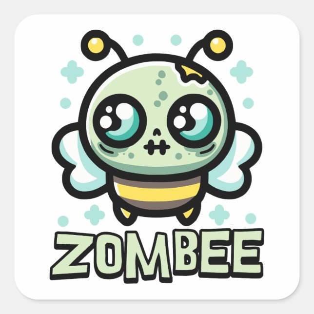 Zombee! Cute Zombie Bumble Bee Cartoon Pun Square Sticker (Front)