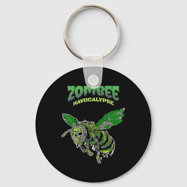 Zombee Havocalypse Spooky Funny Halloween Bee Whoc Keychain (Front)