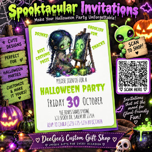 Zombie & Alien Halloween Party Invitations
