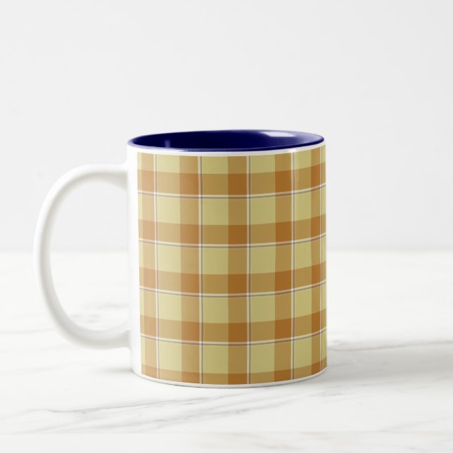 Zombie and Copper Plaid Tan Beige Two-Tone Coffee Mug (Left)