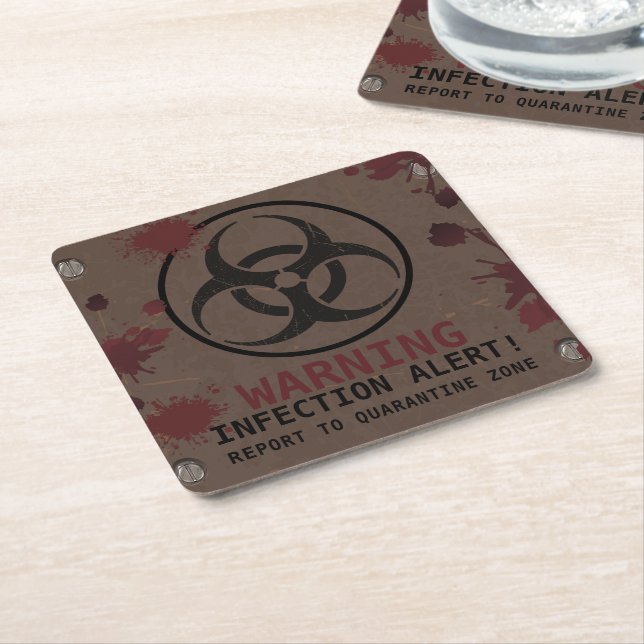 Zombie Apocalypse Birthday | Halloween Biohazard  Square Paper Coaster (Angled)