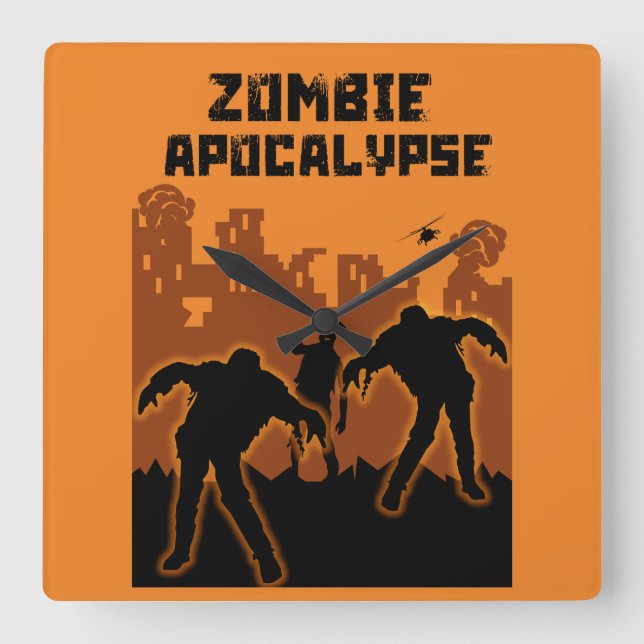 Zombie Apocalypse Gifts Square Wall Clock (Front)