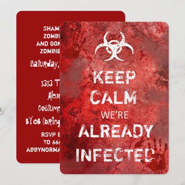 Zombie Apocalypse Keep Calm Halloween Invitation (Front/Back)