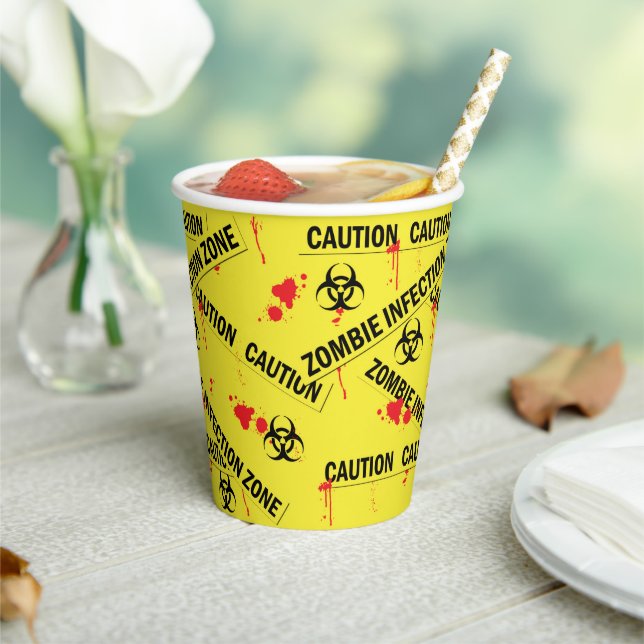 Zombie Attack Caution Tape Bloody Halloween Paper Cups (Insitu)
