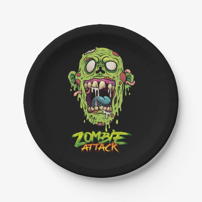 Zombie Attack Scary Monster Creature Paper Plate (Front)