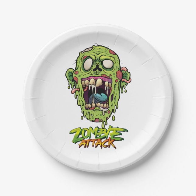 Zombie Attack Scary Monster Creature Paper Plate (Front)
