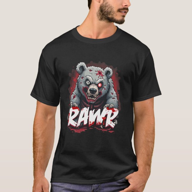 Zombie Bear, Creepy Dystopian Undead Grizzly T-Shirt (Front)