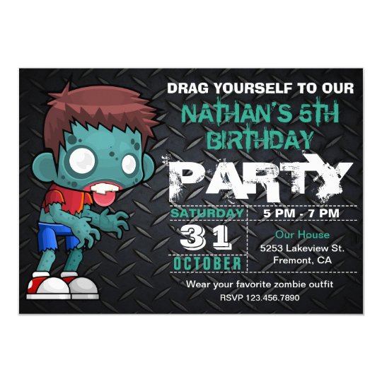 Zombie Boy Halloween Costume Birthday Invitation