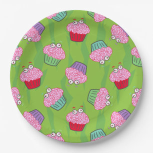 Zombie Brain Cupcake Pattern Paper Plate
