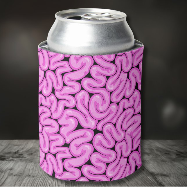 Zombie Brain Pattern Can Cooler (Cute Fun Pink Zombie Brain Pattern Happy Halloween Can Cooler)