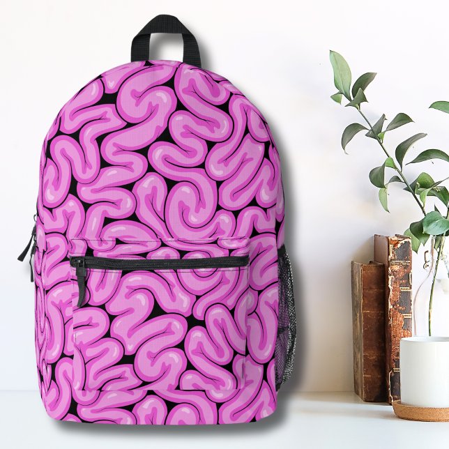 Zombie Brain Pattern Printed Backpack (Cute Fun Hot Pink Zombie Brain Halloween Pattern Printed Backpack)
