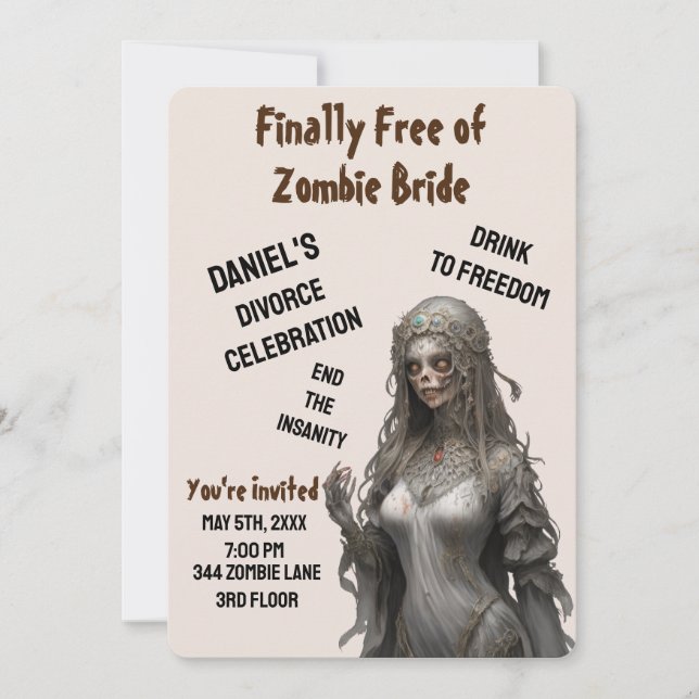 Zombie Bride Divorce Party Invitation Freedom Fun  (Front)