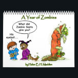 Zombie Calendar! Calendar<br><div class="desc">Unless you’re dead,  never be late again with this zombie calendar! Use it to “liven” up your social life,  or keep track of “deadlines.” Let these friendly zombies inspire you as you shamble brainlessly through the year! Art by Helen E. H. Madden,  ©2013 www.cynicalwoman.com Created with Adobe® Ideas</div>