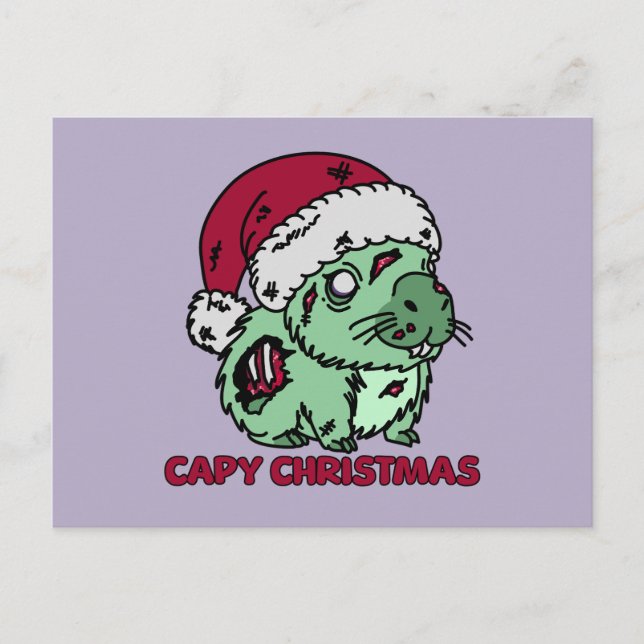 Zombie Capybara Christmas Postcard (Front)