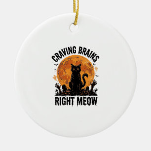 Zombie Cat Halloween Vintage Engraving Shirt Art_1 Ceramic Ornament
