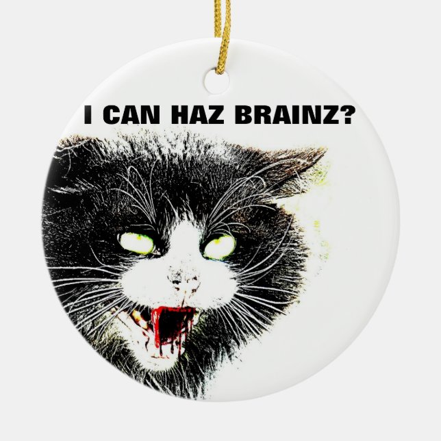 Zombie Cat I Can Haz Brainz Ornament (Front)