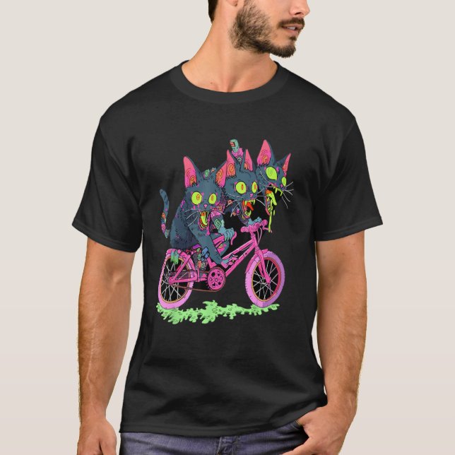 Zombie Cat Psychedelic Festival Bicyclist EDM Rave T-Shirt (Front)