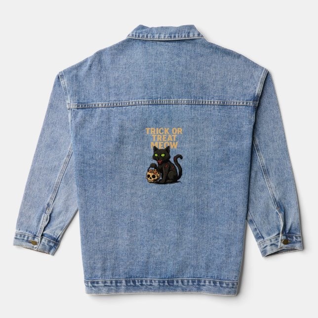 Zombie Cat – Trick or Treat Meow Halloween Design  Denim Jacket (Back)
