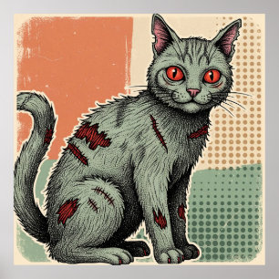 Zombie Cat with Red Eyes Poster