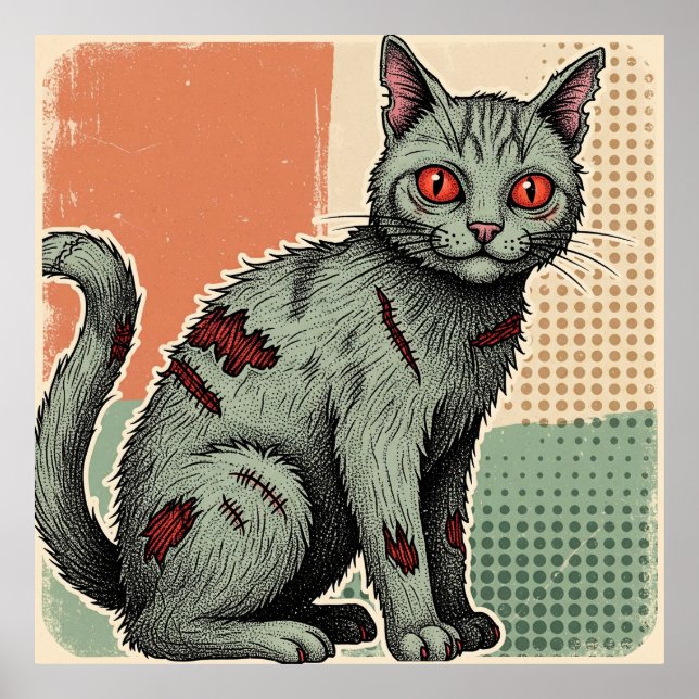 Zombie Cat with Red Eyes Poster (Front)
