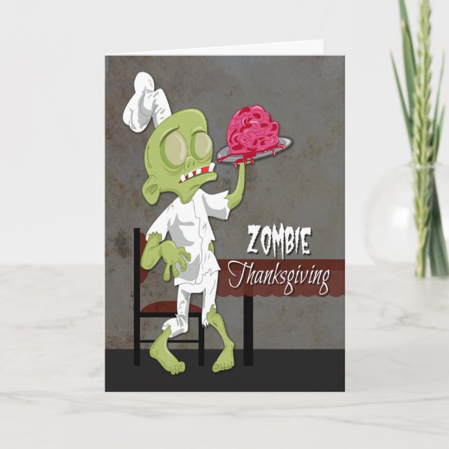 Zombie Chef with Prepared Brain for Thanksgiving Holiday Card (Front)