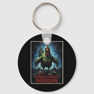 Zombie Chicken Invasion Undead Farm Horror Keychain