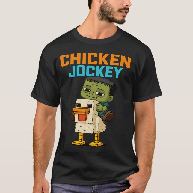 Zombie Chicken Zombie Jockey Pixel Funny Gamer T-Shirt (Front)
