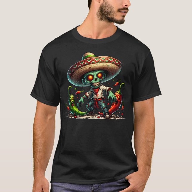 Zombie Cinco de Mayo Man and Hot Peppers T-Shirt (Front)