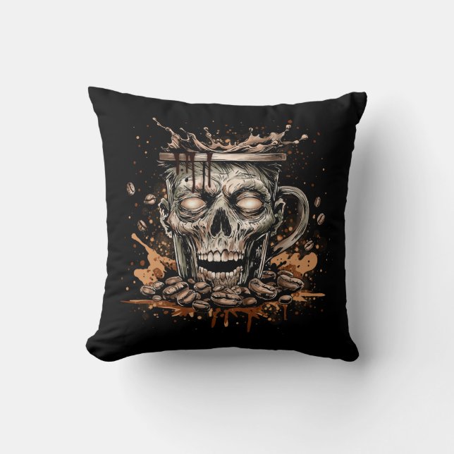Zombie Coffee Throw Pillow (Front)