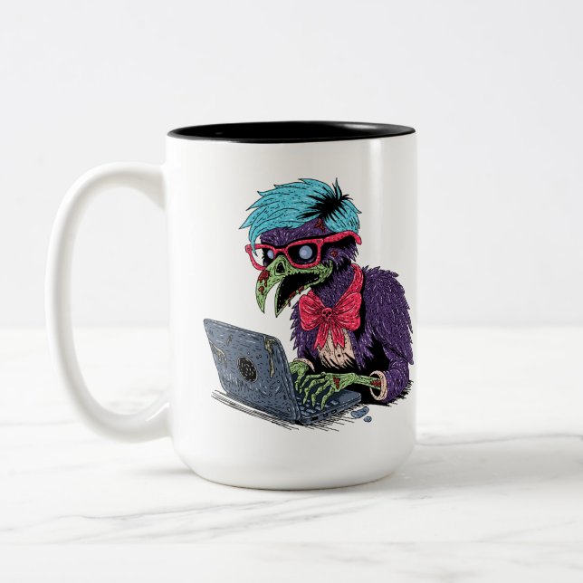 Zombie Computer Crow Two-Tone Coffee Mug (Left)