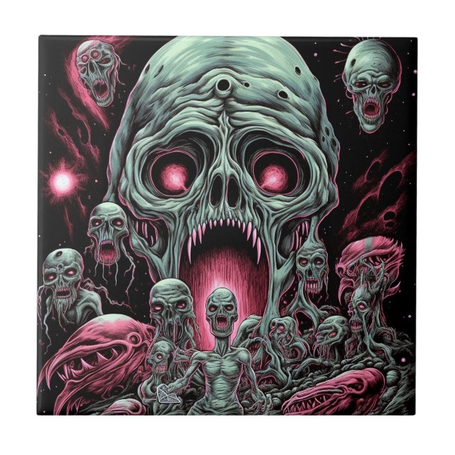 Zombie Creatures Sci-fi Horror Art Tile (Front)