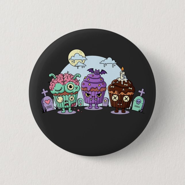 Zombie Cupcake Halloween 2 Inch Round Button (Front)