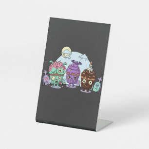 Zombie Cupcake Halloween Pedestal Sign