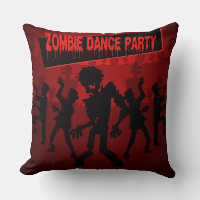 Zombie Dance Party Black & Orange Throw Pillow (Front)