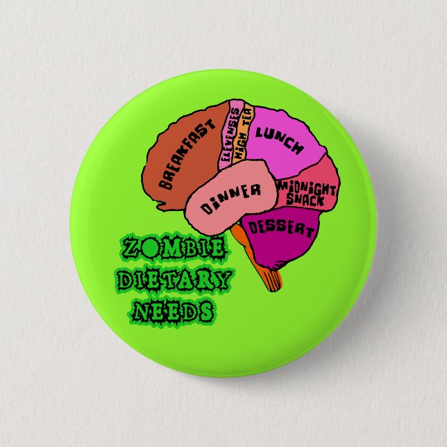 ZOMBIE DIETARY NEEDS: Brains! Tshirts 2 Inch Round Button (Front)